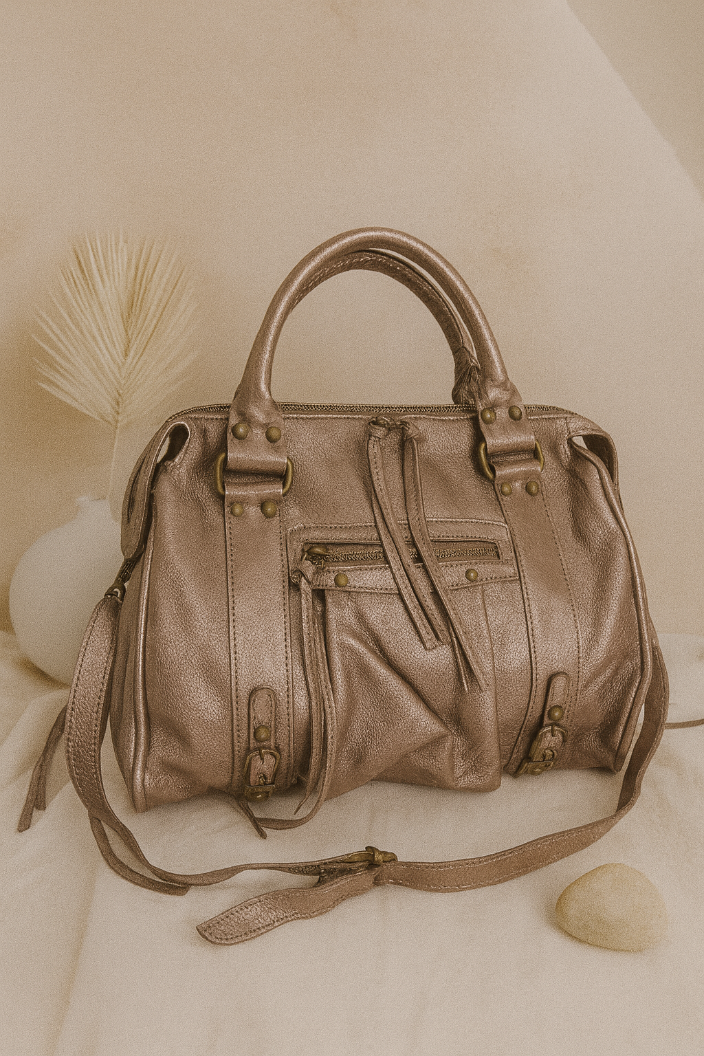 Sac à main cuir véritable-Beige-Grand format