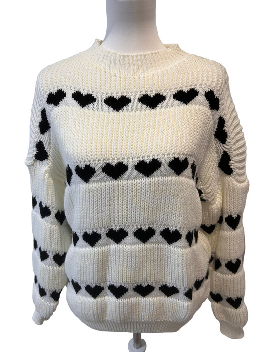 Pull crème épais- motifs coeurs