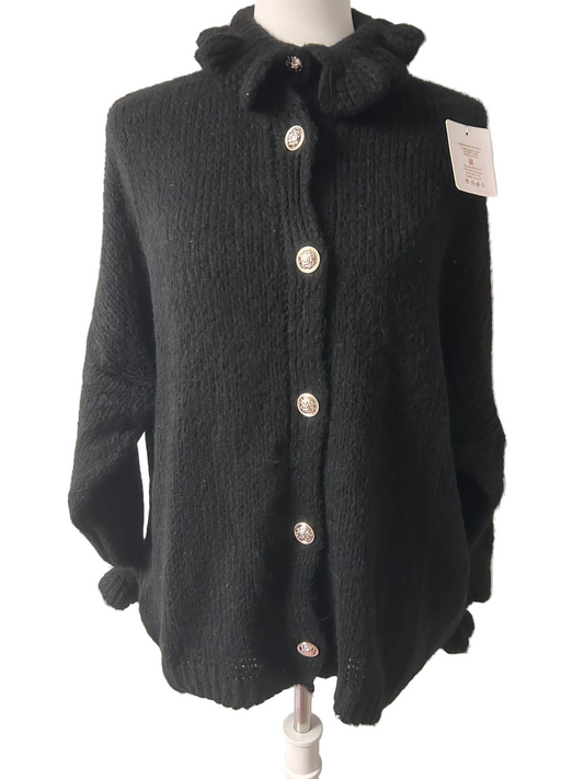 Gilet mi-long noir boutons dorés